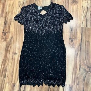 JMD New York Vtg 80s Elegant Black and Silver Women's Dress size PS